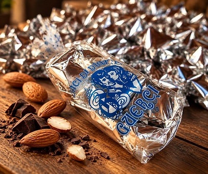 Sacchetto Guerci argento con mandorle e cioccolato